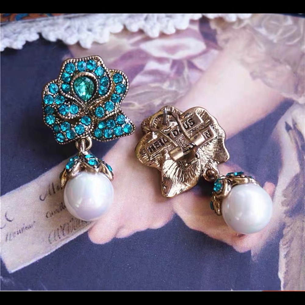 Heidi Daus Crystal Pave Flower Pearl Earrings - Picture 2 of 8
